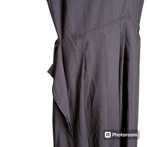 Lewit Sleeveless Navy Night Pleated Fit & Flare V Neck Dress Size 14 - Picture 4 of 7